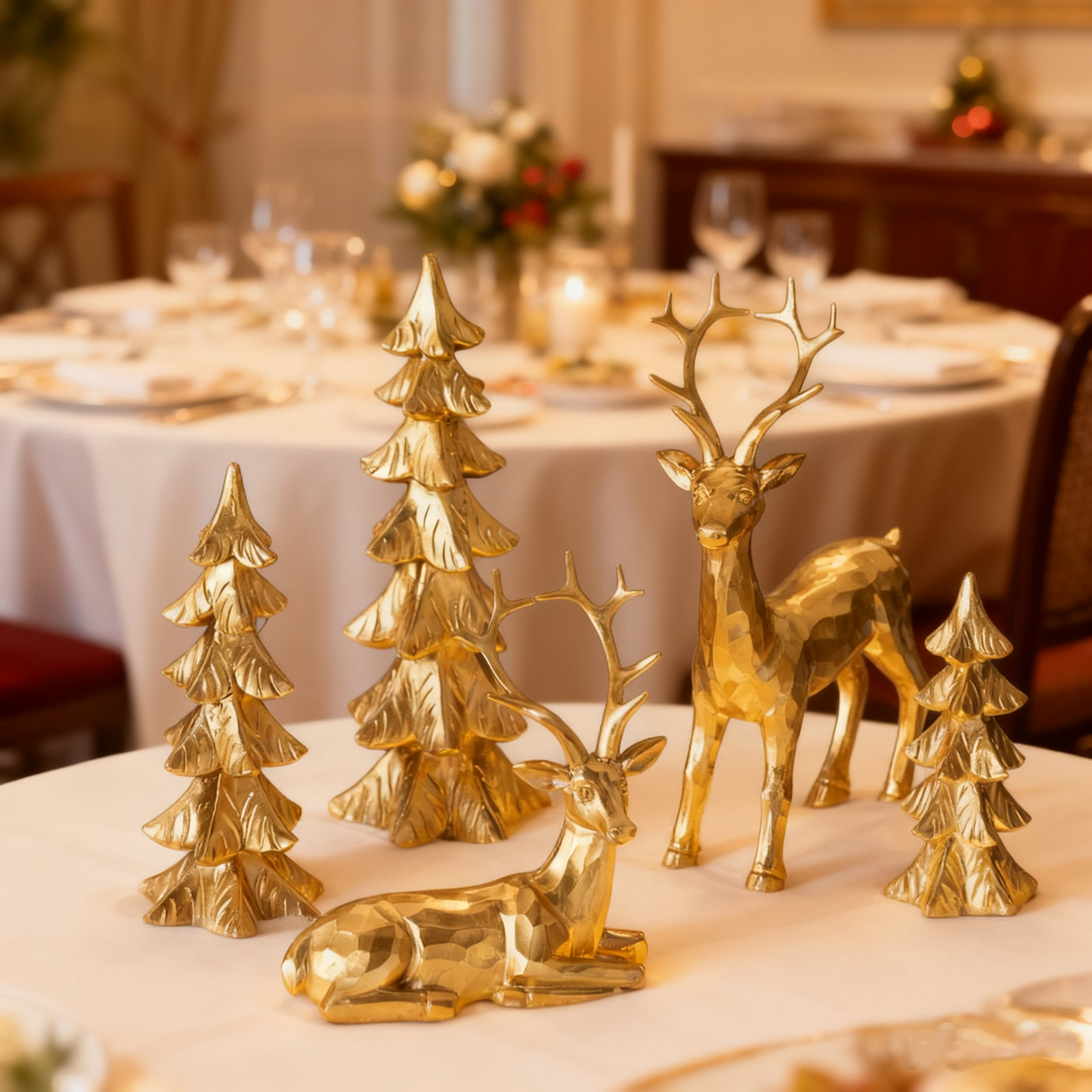 The Holiday Aisle® Gold Christmas Reindeer Statue Set, 5Pcs Tabletop Decor With Mini Christmas Tree - Glittering Deer Figurines For Xmas Mantel, Holiday Home Decor 2025, Vintage Festive Centerpiece | Wayfair