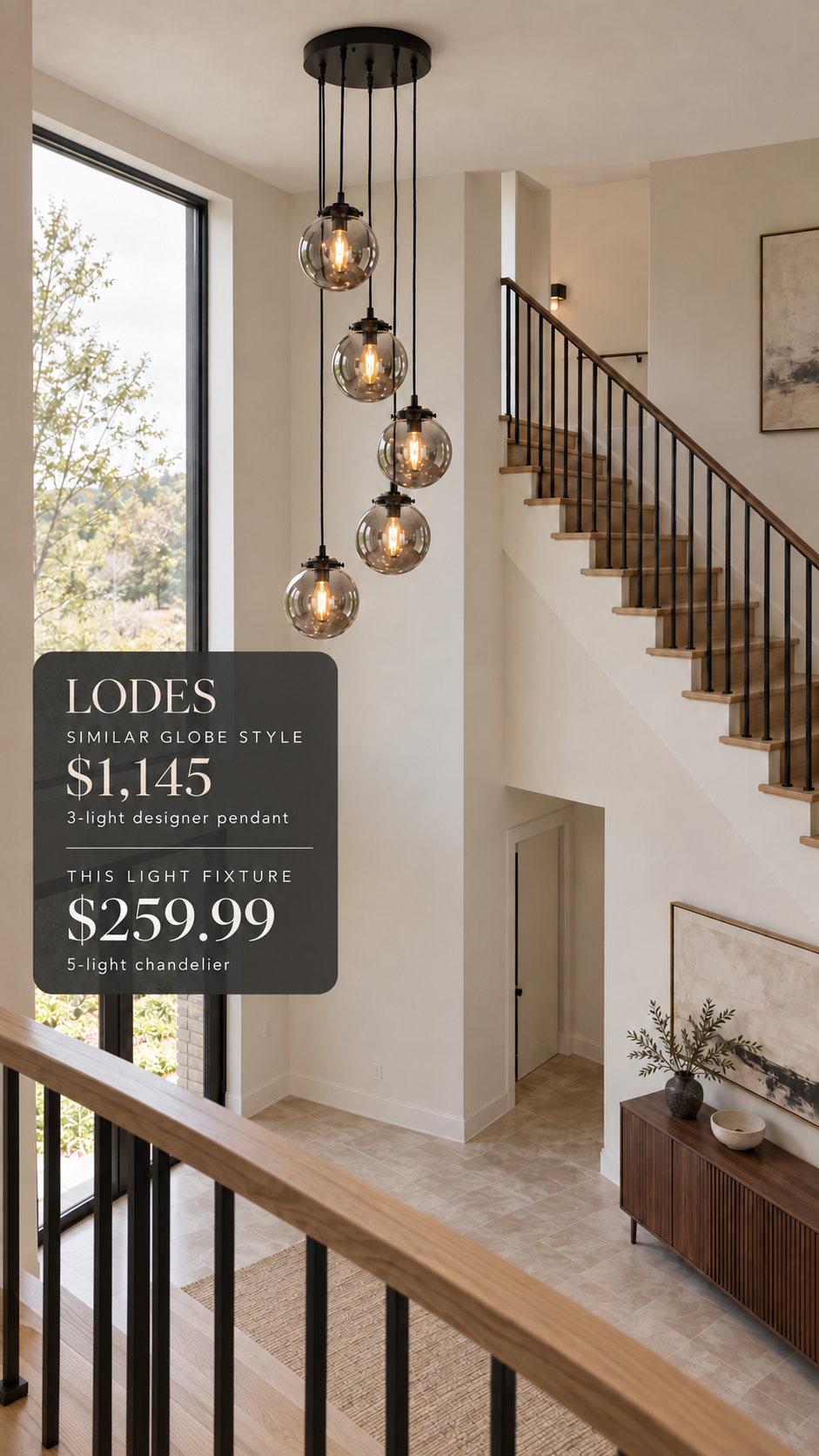 Everly Quinn 5 Light Modern Globe Pendant Chandelier With Glass Shades For Stairwell Or Entryway
