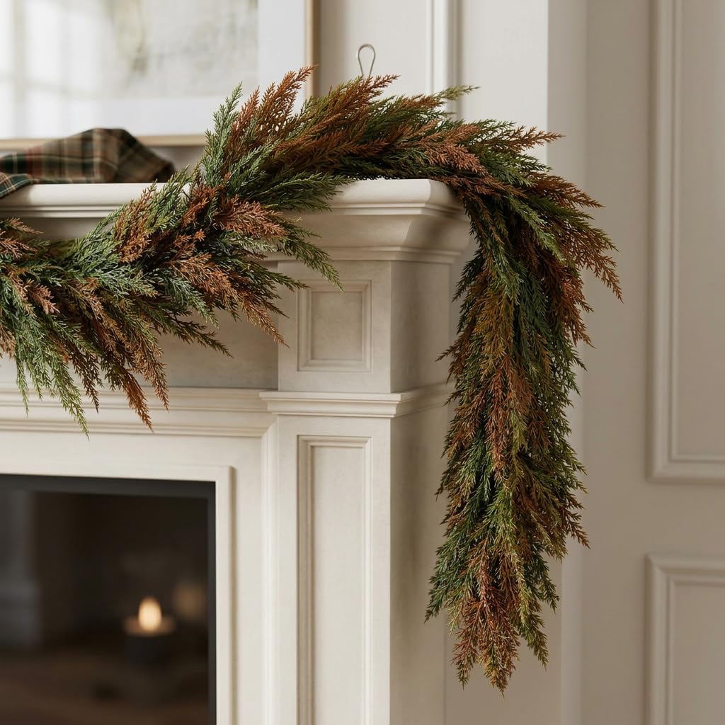 Amazon.com: Valery Madelyn 6ft Artificial Norfolk Fall Garland for Mantle | Real Touch Fall Garland with Light, Lighted Winter Pine Branches for Home Stairs Fireplace Table Indoor Holiday Decor : Home & Kitchen